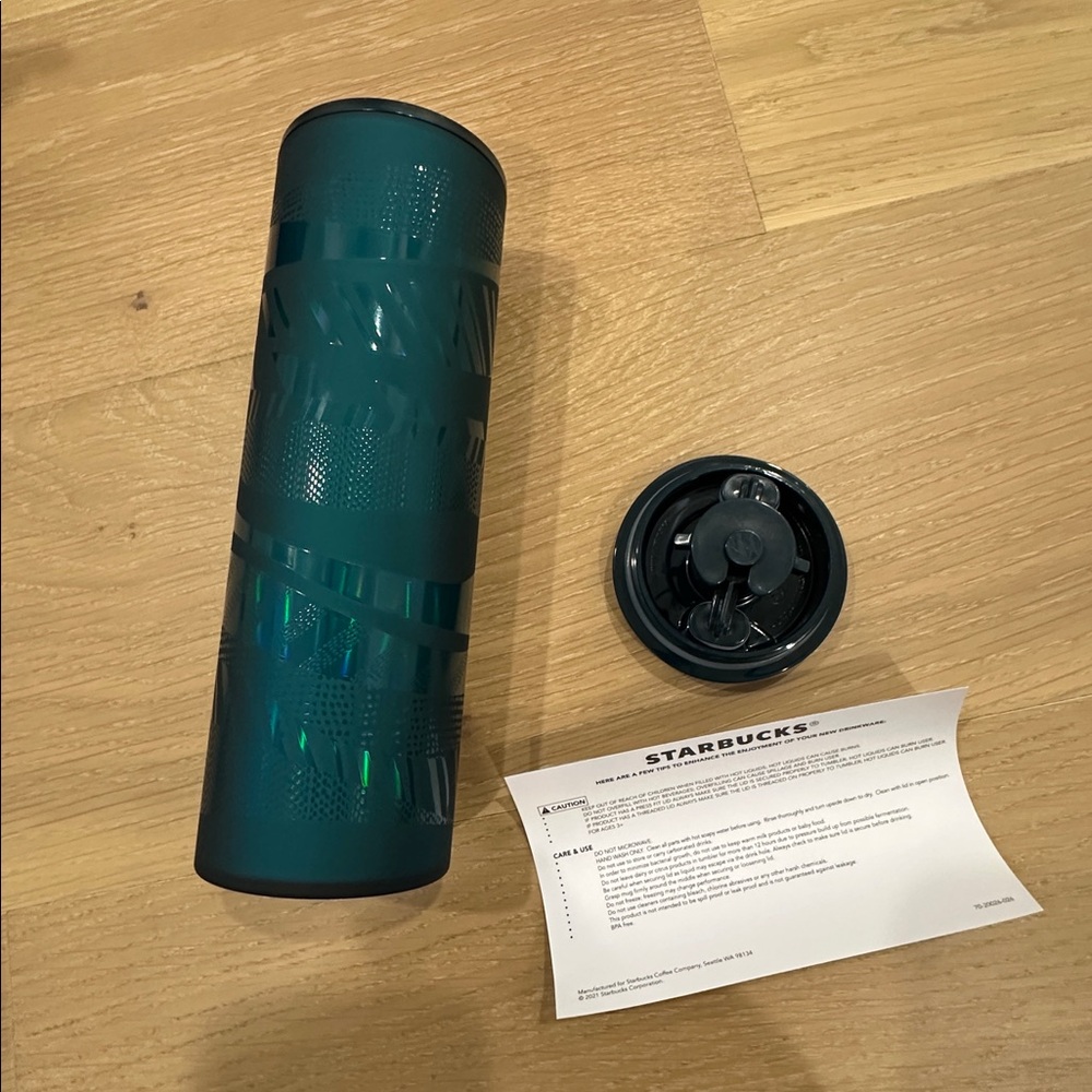 Starbucks 2021 Holiday Teal Soft Touch Insulated Coffee Cup Mug Tumbler 16oz - Picture 7 of 8